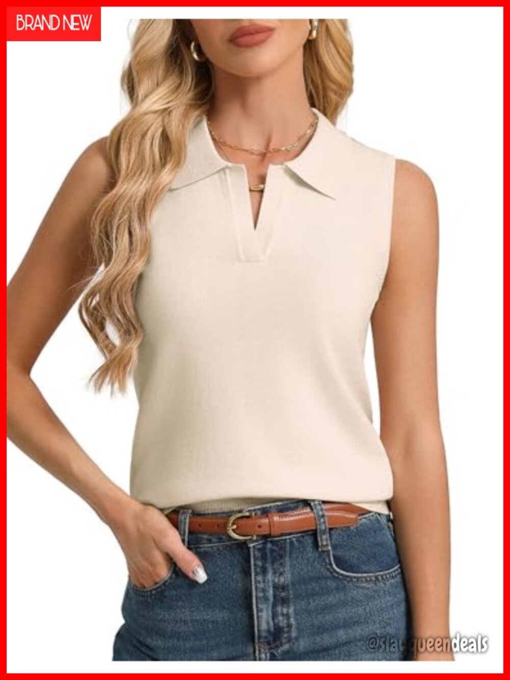 Wool Blend Knit Tank Top Sleeveless Polo Sweater Vest Lightweight